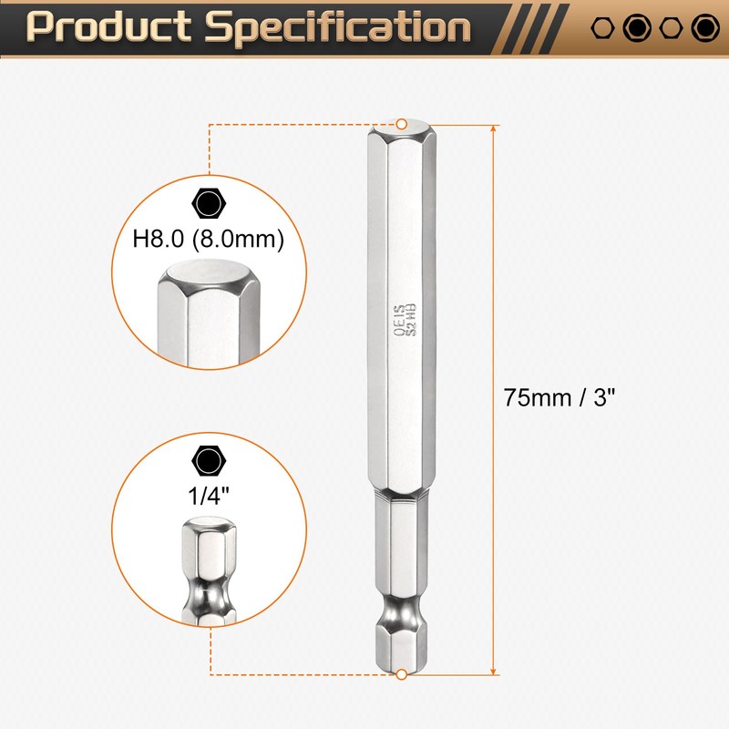 HARFINGTON H8.0 Hex Head Screwdriver Bit 8.0mm Metric Flat Tip
