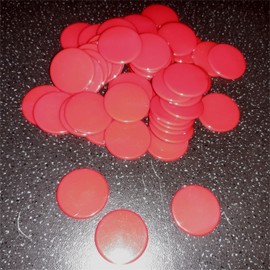 22mm plastic games counters. pack of 50 counters. Each counter measures 22mm x 1.6mm thick (Red)