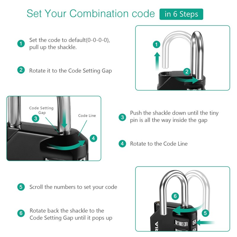ORIA Combination Padlock, Combination Lock, Locker Lock, 4 Digit Combo