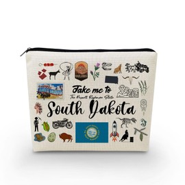 YULUENZE Take Me To South Dakota Makeup Bag South Dakota Travel Gift Small Canvas Organizer Bag with Zipper South Dakota Cosmetic Bag Travel Present for Women Friends Families