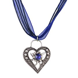 Traditional Necklace Wiesnstein Elegant Heart Pendant with Rhinestones – Costume Jewellery Necklace for Dirndl and Lederhosen, blue