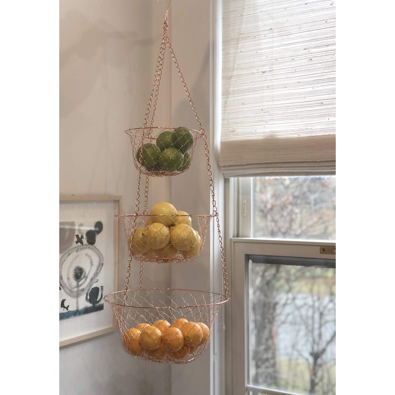 Fox Run 3-Tier Copper Kitchen Hanging Fruit Baskets, 32 Inches