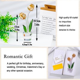 Arikyrist Crystal Gold Tulips Flower Figurines, Glass Bouquet Collectible Gifts for Her Wife Valentine's Day Wedding Party Christmas, Table Centerpieces for Home Decor Keepsake