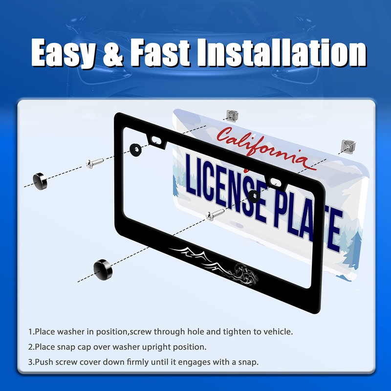2Pcs Mountains Waves License Plate Frame Mountain Ocean Wave License