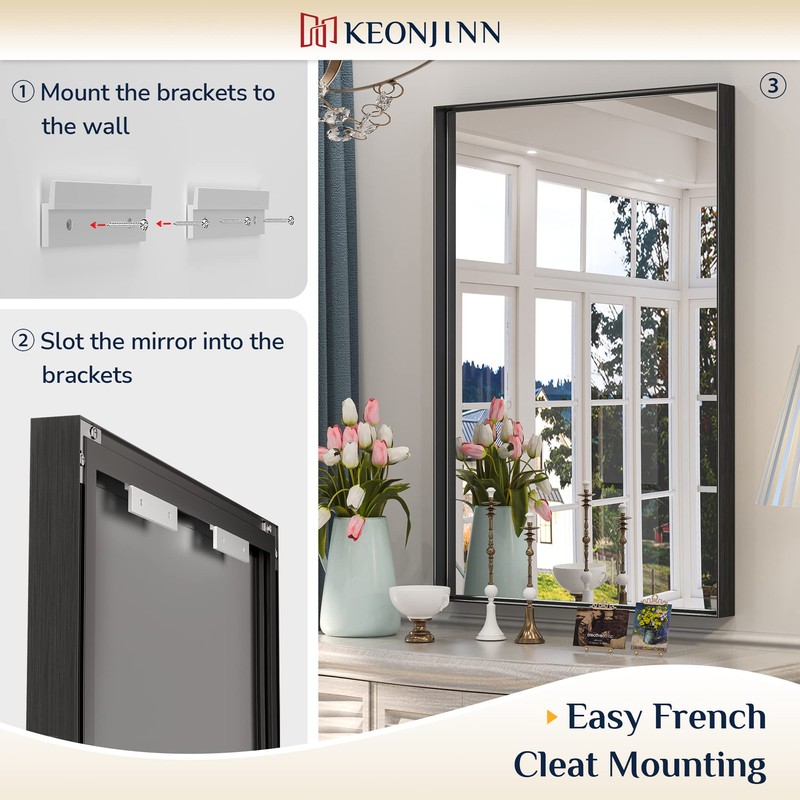 Keonjinn Black Bathroom Mirror 22 x 30 Inch, Brushed Black