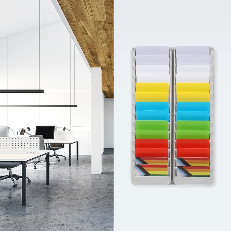 SHINEOFI 28-Slot Attendance Card Holder Rack Wall Mounted Storage for