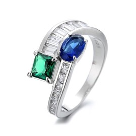 Amy & Annette Silver-Tone Emerald and Sapphire Bypass Ring - Radiant Splendor (6)