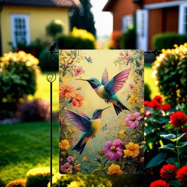 PureGorm Colorful Hummingbirds and Flowers Garden Flag 12.5x18 Inches - Vibrant Painting-Style Outdoor Decor for Yard and Patio