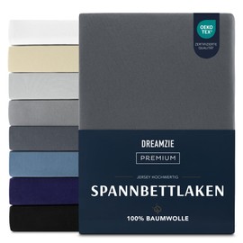 Dreamzie Premium fitted sheet 90 x 200 cm, fitted sheet for thick mattresses up to 22 cm, bed sheet 100% jersey cotton, 150 g/m², Oeko-Tex certified - dark grey
