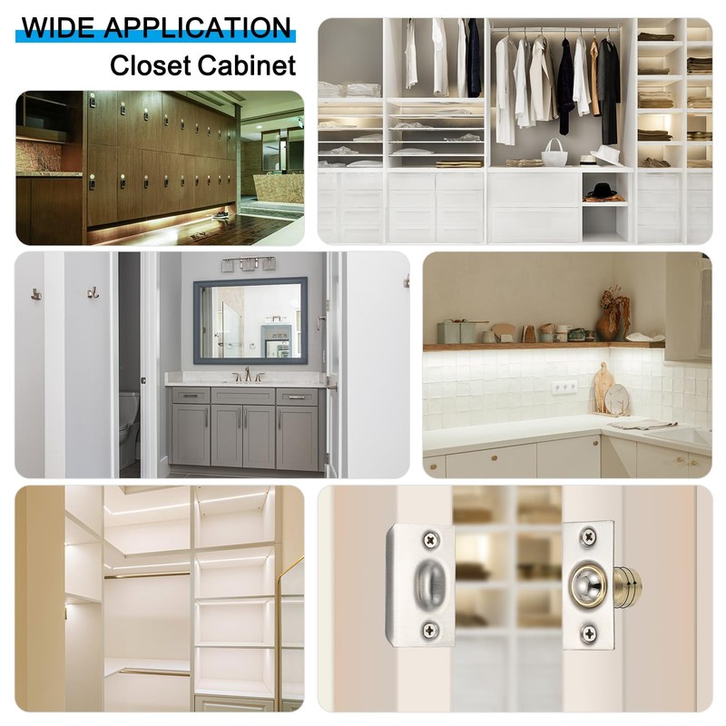 PATIKIL ステンレススチールクローゼットボールキャッチドアハードウェア 6個セット 可変キャビネットドアボールキャッチ クロム仕上げ ストライクプレート＆ネジ付き 室内ドア用 金