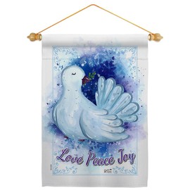 Peace Dove Garden Flag Set Wood Dowel Wintertime Winter Wonderland Snowflake Snowman Ice Skate Season Snow Small Decorative Gift Yard House Banner Double-Sided Made In USA 13 X 18.5