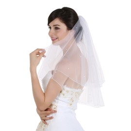 SAMKY 2T 2 Tier Pencil Edge Rhinestone Crystal Bridal Veil - Light Ivory Elbow Length 30" V254