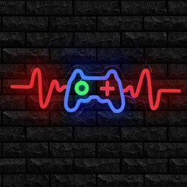 Gamer Heartbeat Neon Sign for Boys Room Decor, Gaming Room Decor, Game Bar Wall Decor, Gaming Club Light, Game Lover Gifts