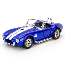 BDTCTK 1/24 Scale Shelby Cobra 427 Diecast Model Car, Blue Pull Back Vehicle with Sound and Light, Zinc Alloy Body, Opening Hood and Trunk, Collectible Toy for Kids 3+ Years