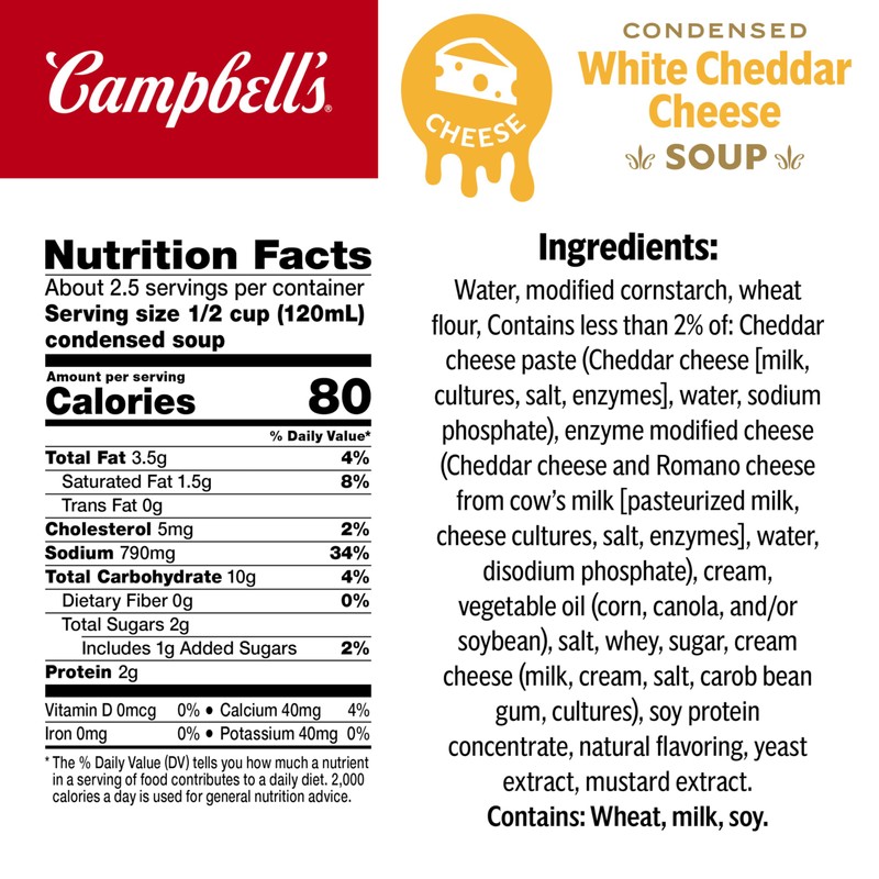 Campbell's Condensed White Cheddar Cheese Soup, 10.5 oz Can (Pack