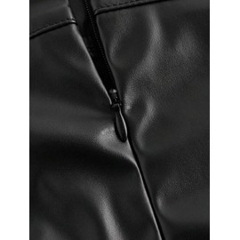 GORGLITTER Women's Trouser Skirt PU Leather Skirt High Waist Summer Skirt Tight Skirt Short Wrap Skirt Asymmetrical Leather Skirt with Slit Party Skirt Casual Skirt, black, S