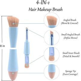 Dual-Ended Hairline Powder Brush Concealer Brush Precision Makeup Brush Set with Sponge Tip for Seamless Blending Hair Touch Up And Contouring Blending (Four Ended Brush)