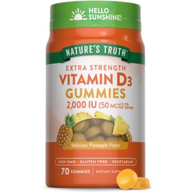 Nature's Truth Vitamin D3 Gummies | 2000 IU | 70 Count | Pineapple Flavor | Vegetarian, Non-GMO and Gluten Free Supplement