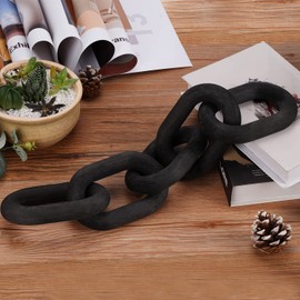 QUEENSDOWN Decorative Wood Chain Link Modern Boho Home Farmhouse Decor, 5 Link Chain Decor Hand-Carved Wooden Aesthetic Crafts, Sustainable Pine Wood for Shelf, Living Room, Rustic Country(Black)