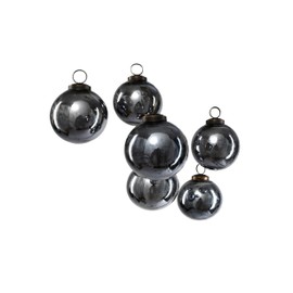 Serene Spaces Living Set of 6 Decorative Antique Platinum Mercury Glass Ball Ornament for Window Box, Ornaments for Holiday Décor, Measure 4" Tall and 3" Diameter