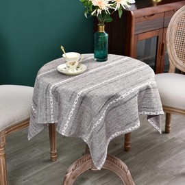 NEWISHER Rustic Farmhouse Embroidered Small Square Tablecloth Jacquard Striped Table Cloth Linen Washable Fabric Side Table Cover Kitchen Dining Home Decoration Coffee 90×90 cm