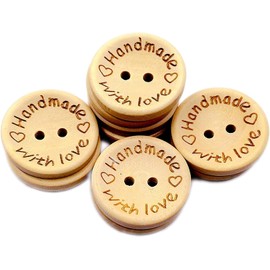 50Pcs Buttons Round 2 Holes Handmade with Love Letter Wooden Button DIY Sewing Decor - 25mm Supplies