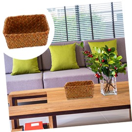 ABOOFAN Hand-Woven Seagrass Storage Basket Chic Storage Pantry Storage Bread Fruit Display Yellow s Burr Woven Belt