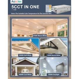 Aosclex 6 Inch 5CCT Gimbal LED Recessed Lighting with Jbox, 360°+90° Adjustable Directional Downlight, Dimmable Eyeball Can Recessed Lights, 2700K-5000K Selectable, 15W 1700LM, ETL (White, 12 Pack)