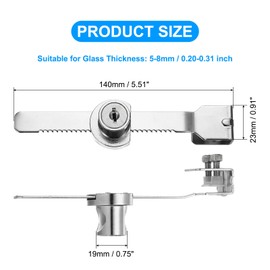 PATIKIL Sliding Glass Door Lock, 2 Pcs Keyed Alike Showcase Lock No Drill Glass Door Lock for 5-8mm Glass Door Large Size, Silver Tone