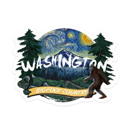 Die Cut Sticker Washington, Bigfoot Country, Starry Night, Contour Vinyl Sticker 3 to 6 inches, (Waterproof Decal for Cars, Water Bottles, Laptops, Coolers), Large