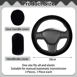 1 Plush Steering Wheel Cover, 1 Gear Lever Cover and 1 Handbrake Cover, Soft Elastic Steering Wheel Cover, Car Interior Decoration Accessories