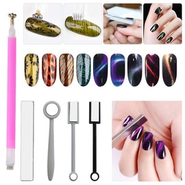 5 Piece Nail Magnet Stick Set, MKNZOME Nail Magnetic Pen and Strong Magnet Stick Dotting Pens for DIY 3D Magnetic Cat Eye UV Gel Polish Nail Art