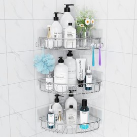 Orimade Corner Shower Caddy Stainless Steel 3 Pack No Drilling,Bathroom Shelf Storage for Inside Shower,Rustproof Silver