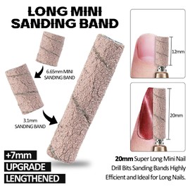 U-Shinein Small Sanding Bands for Nail Drill, 50pcs Super Long Nail Drill Bits Sanding Bands with 3.1mm Mandrel Bit, 240 Grit Nail File Nail Drill Sanding Bands for Acrylic and Gel Nails, Pink