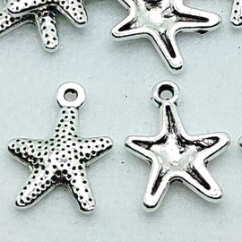 unbrand 12 pieces - Antique Silver Starfish Tibetan Charms Pendants Beach Nautical Sea