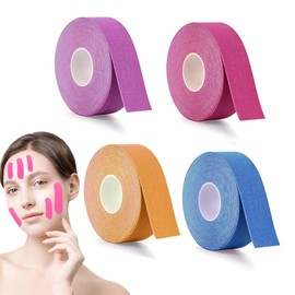 4 Pcs Face Tape for Wrinkles Colorful Face Tape 2.5cm*5m Kinesiology Tape for Face Wrinkles Neck Lift Tape Elasticity Face Lifting Tape Firming Tightening Skin Neck Tape for Saggy Neck