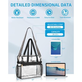 Paxiland Clear Bag for Stadium Events 12x6x12, Clear Tote Bag with Reinforced Strap, Transparent Bag for Sports Concert - Snowflake Strap