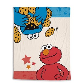 Nici 41978 Material: 100% Polyester Fleece Sesame Street Cookie Monster and Elmo Fleece Blanket, 125 x 160 cm Red