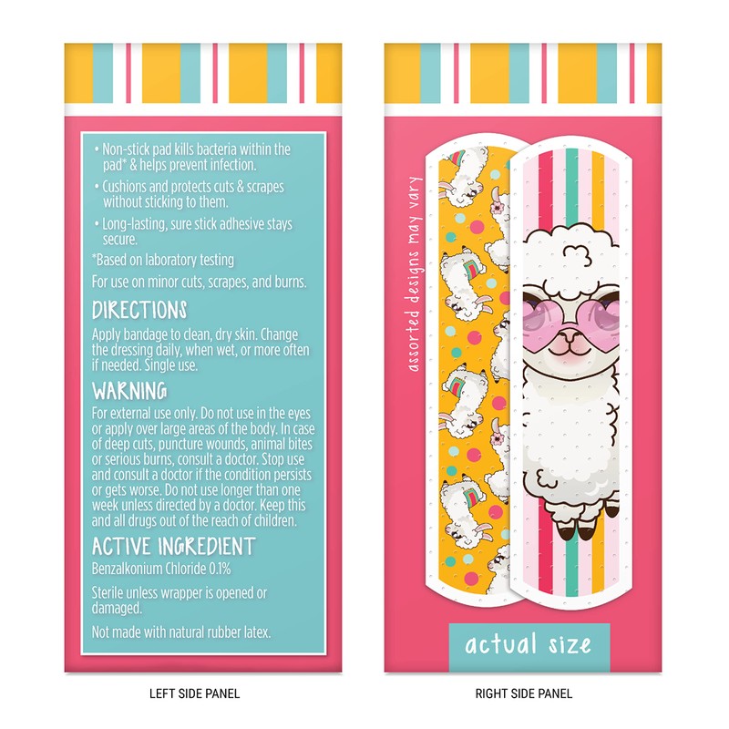 Llama Kids Bandages, 100 ct | Wear Like Stickers, Adhesive