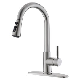 EcoChannels Kitchen Faucet with Pull Down Sprayer, Single Handle Brushed Nickel Stainless Steel Pull Out Kitchen Sink One Hole Faucet for Farmhouse Laundry Utility Rv Bar Sinks