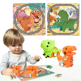 TZQFROCE Puzzle Dinosaur Children's Dinosaur Theme Toy Puzzle Dino Toy Car with Wind-up Car Puzzle Toy Play Set Children's Toy Puzzle from 3 4 5 Years