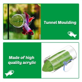 Betta Fish Acrylic Tube Tunnel, 1 Piece Betta Fish Tunnel Toy with Betta Leaf Underlay, Hollow Design for Better Observation of Betta Fish