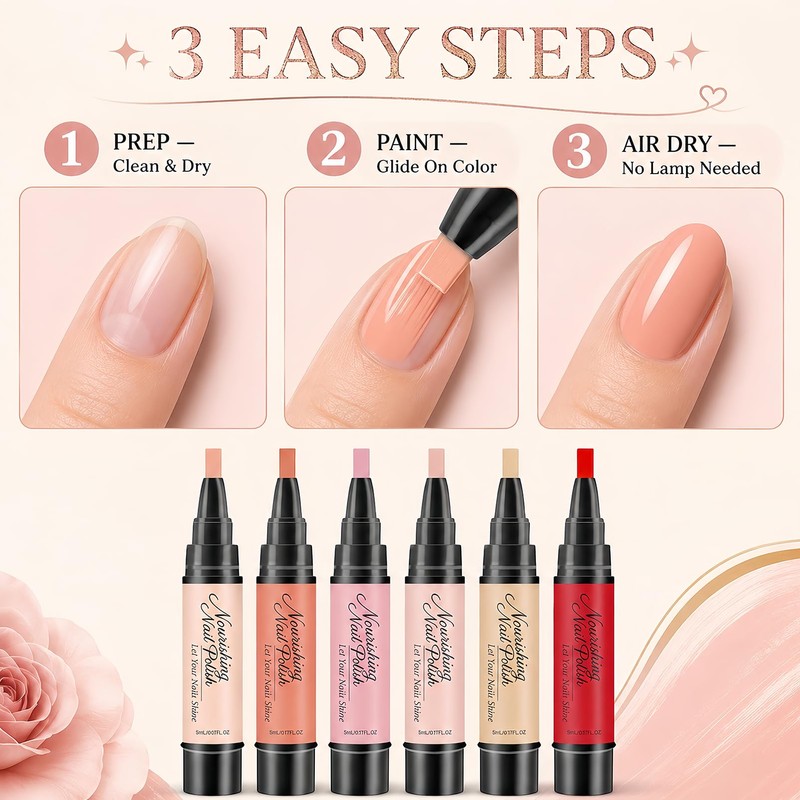 6 Pcs Quick Dry Nail Polish Pens, No UV Lamp