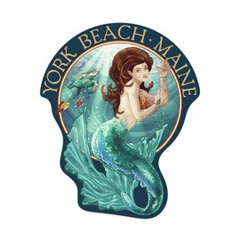 Die Cut Sticker York Beach, Maine, Mermaid, Contour Vinyl Sticker 3 to 6 inches, (Waterproof Decal for Cars, Water Bottles, Laptops, Coolers), Large