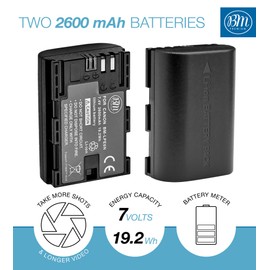 BM Premium 2 LP-E6N Batteries for Canon EOS R, EOS R5, EOS 90D, EOS 60D, EOS 70D, EOS 80D, EOS 5D II, EOS 5D III, EOS 5D IV, EOS 5Ds, EOS 6D, EOS 6D II, EOS 7D, EOS 7D Mark II, C700, XC10, XC15 Camera