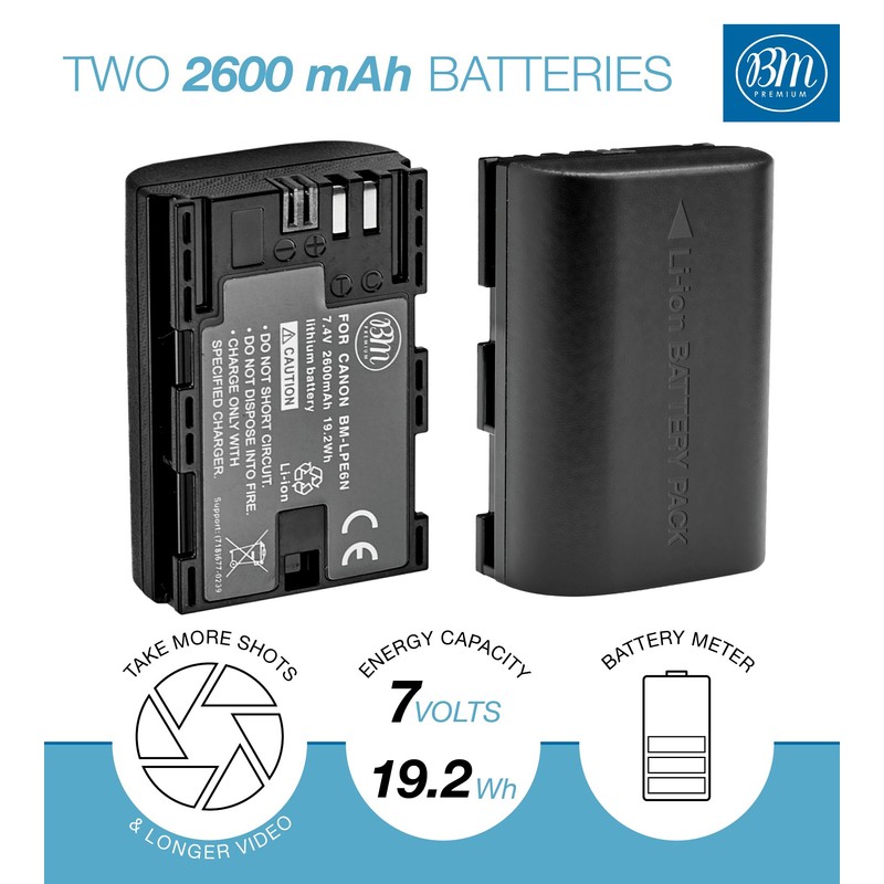 BM Premium 2 LP-E6N Batteries for Canon EOS R, EOS