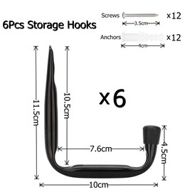 pipabiba Garage Storage Heavy Duty J Hooks, 6 Pack Wall Mount Steel Utility Hanger (11.5cm x 10cm)