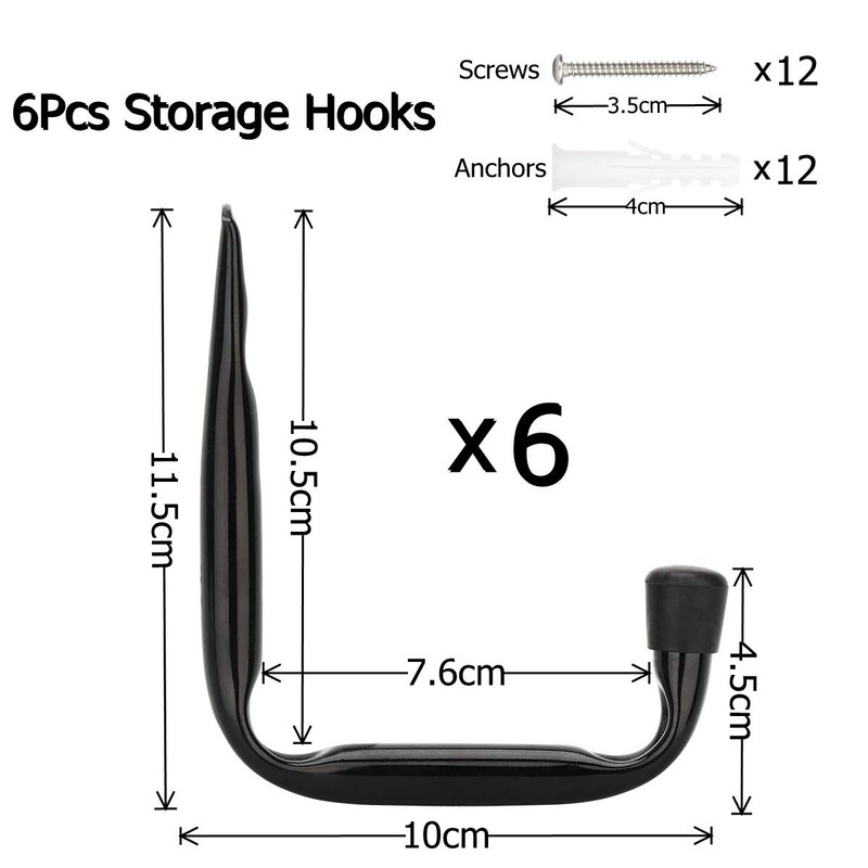 pipabiba Garage Storage Heavy Duty J Hooks, 6 Pack Wall
