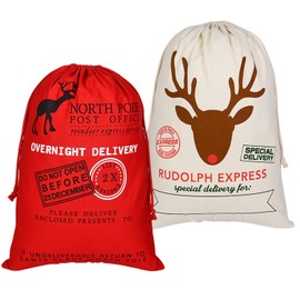 TUPARKA 2 PCS Christmas Sack Santa Canvas Bag with Drawstring Christmas Gifts Bag Large Santa Bags for Kids 70 X 50cm Xmas Present Storage