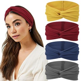 DRESHOW Headbands for Women Elastic Turban Boho Colorful Headband Twisted Knot Hair Accessories 4 Pack